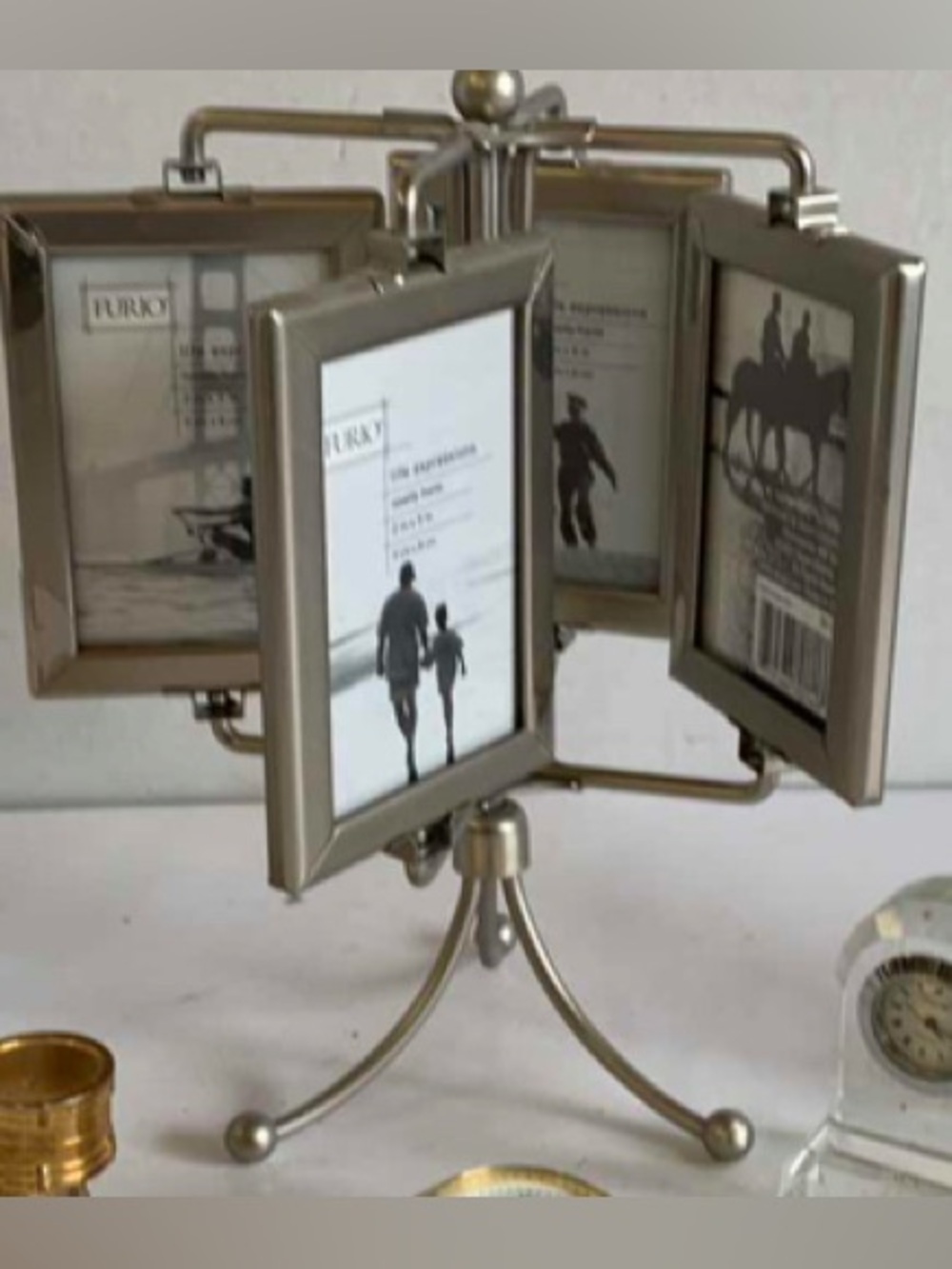 Vintage Rotating Silver Photo Frame Carousel 6.5” H